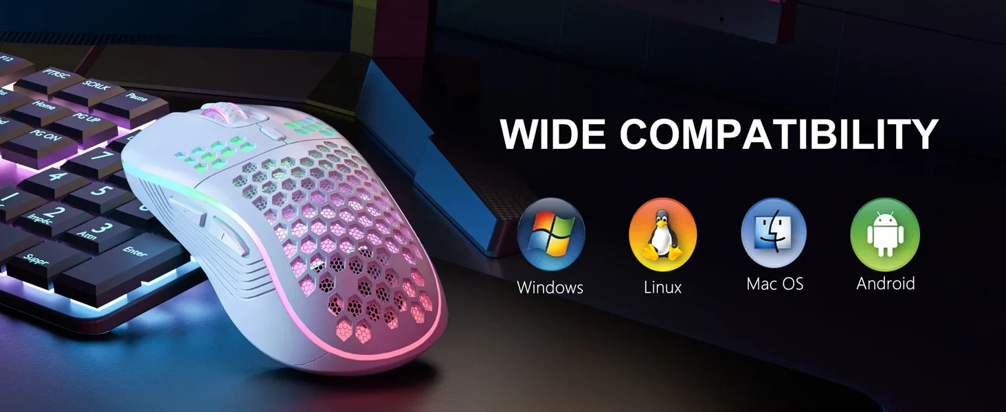 2.4G Wireless Gaming Mouse RGB Lighting Charging Mouse with Adjustable DPI Ergonomic Honeycomb Design for Desktop Laptop