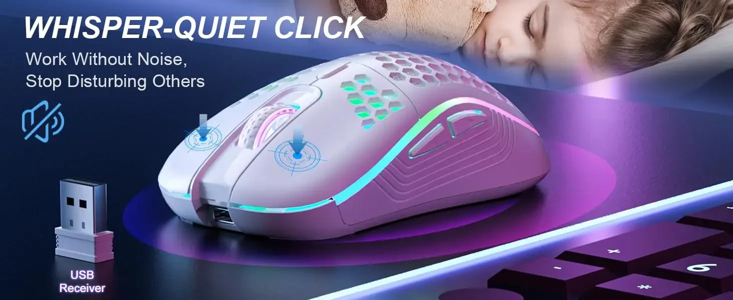 2.4G Wireless Gaming Mouse RGB Lighting Charging Mouse with Adjustable DPI Ergonomic Honeycomb Design for Desktop Laptop