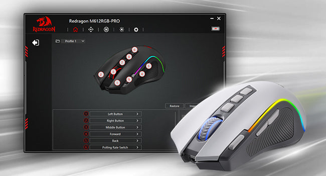 Redragon M612 PRO RGB BT 2.4G Gaming Gamer Mouse, 8000 DPI Wireless Optical 9 Programmable Buttons 7 Backlit Modes, B