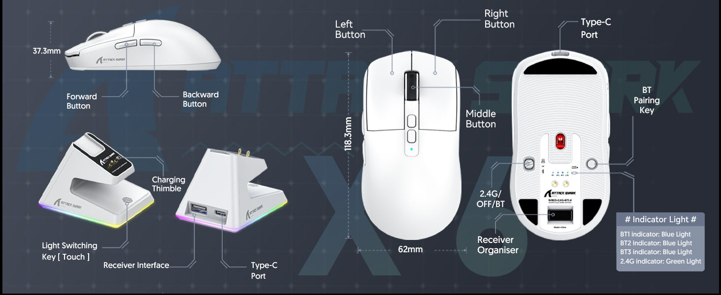 MAMBASNAKE x ATTACK SHARK X6 49g Superlight Wireless Gaming Mouse with Magnetic RGB Charging Base