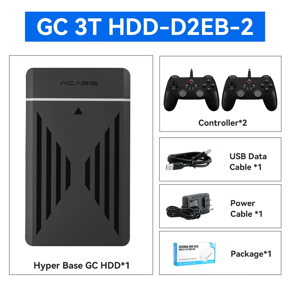3TB Portable Gaming HDD LaunchBox/Retrobat/Playnite Retro Game Console with 17300+ AAA/3D/Retro Games for PS4/PS3/PS2/Switch/Wii