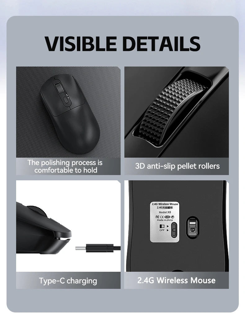 Warvank X8 Wireless Gaming Mouse 500 mAh TYPE-C Rechargeable Office Mouse Suitable for Laptop Desktop Computers