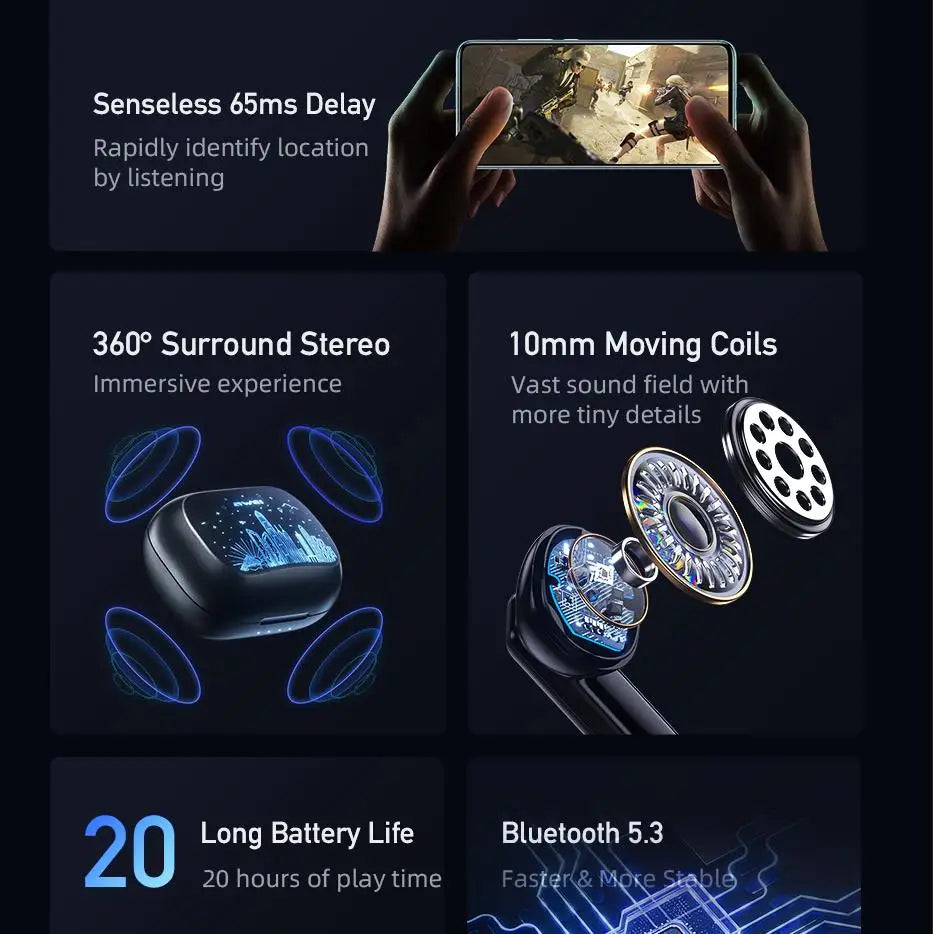 Awei T53 TWS Bluetooth Earbuds Gaming Wireless Headphones Call Noise Reduction Earphones with Shenzhen HongKong RGB Light