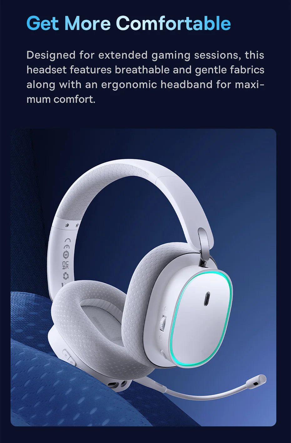 Baseus GH02 Wireless Gaming Headsets with Mic Headphones Bluetooth 5.3 40mm Driver 2.4G/Wireless/Cable RGB Overhead Headphone