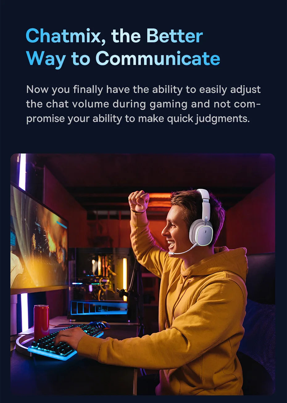 Baseus GH02 Wireless Gaming Headsets with Mic Headphones Bluetooth 5.3 40mm Driver 2.4G/Wireless/Cable RGB Overhead Headphone