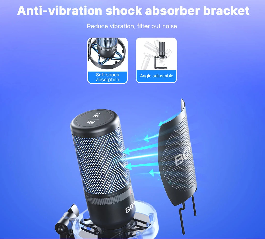 BOYA K3 USB Condenser Microphone with RGB Control/Headphone jack/Mute,MIC for PC Gaming Recording Streaming AmpliGame Podcasting