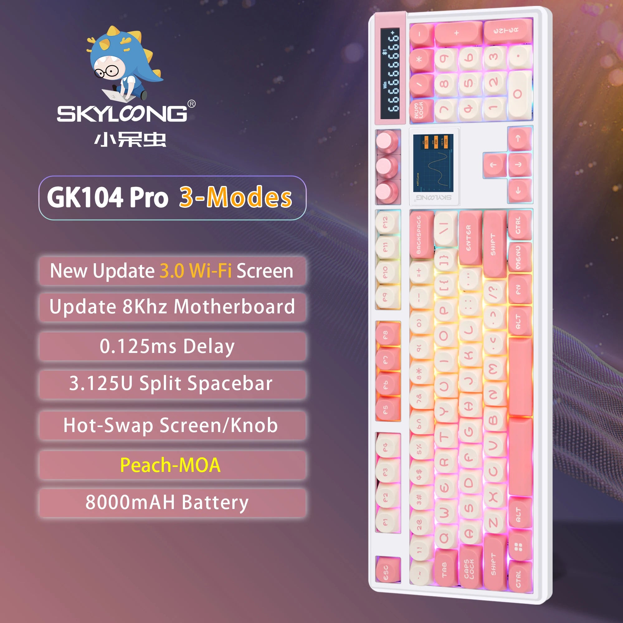SKYLOONG GK104 Pro Mechanical E-sport Gamer Keyboard Full-Size Wireless Keyboard RGB Backlit Hot-Swappable Game Keyboard for PC