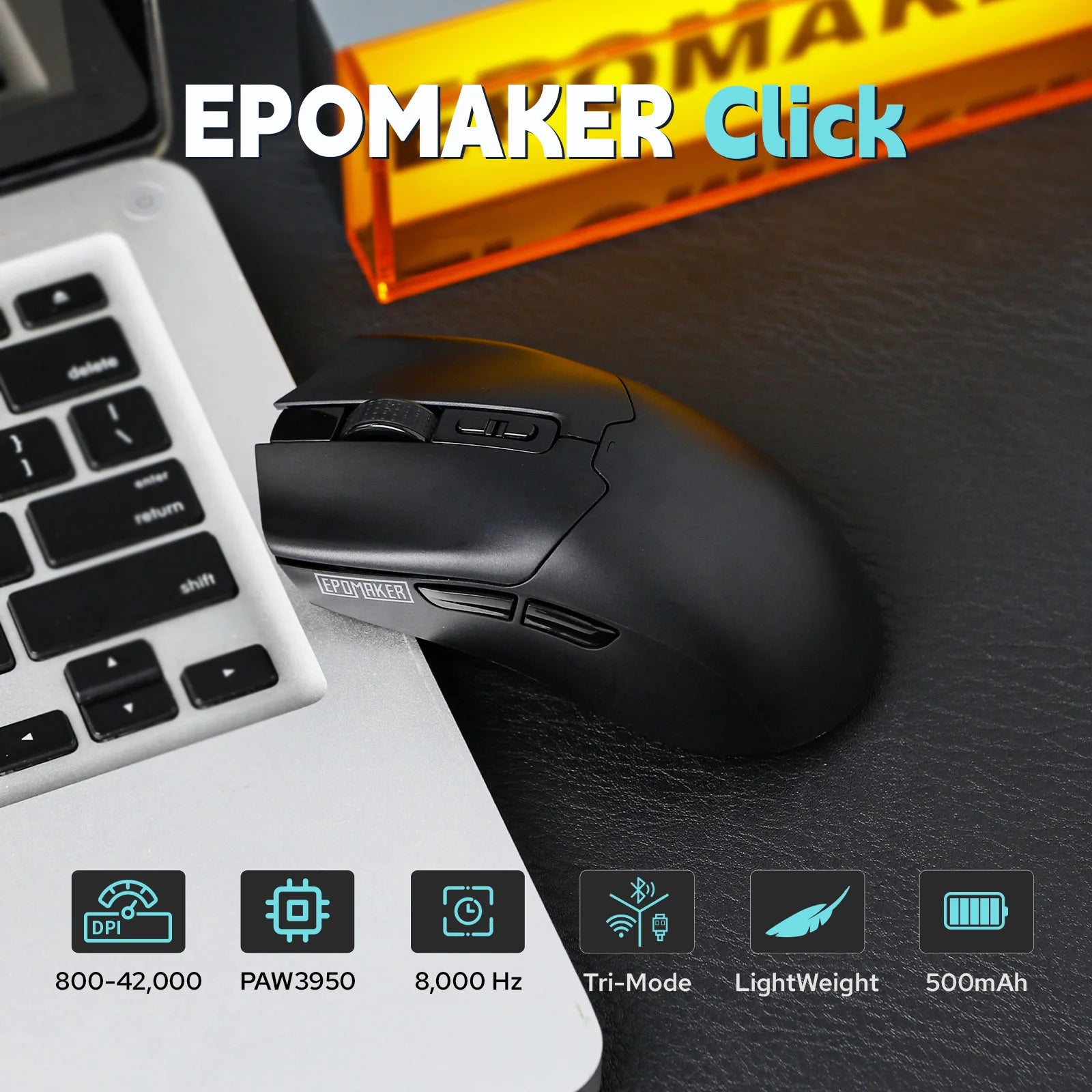 EPOMAKER Click Gaming Mouse Wireless 2.4Ghz/Bluetooth/Type-C 800 to 42000 DPI Adjustable 8K Polling Rate for PC/Mac/Linux