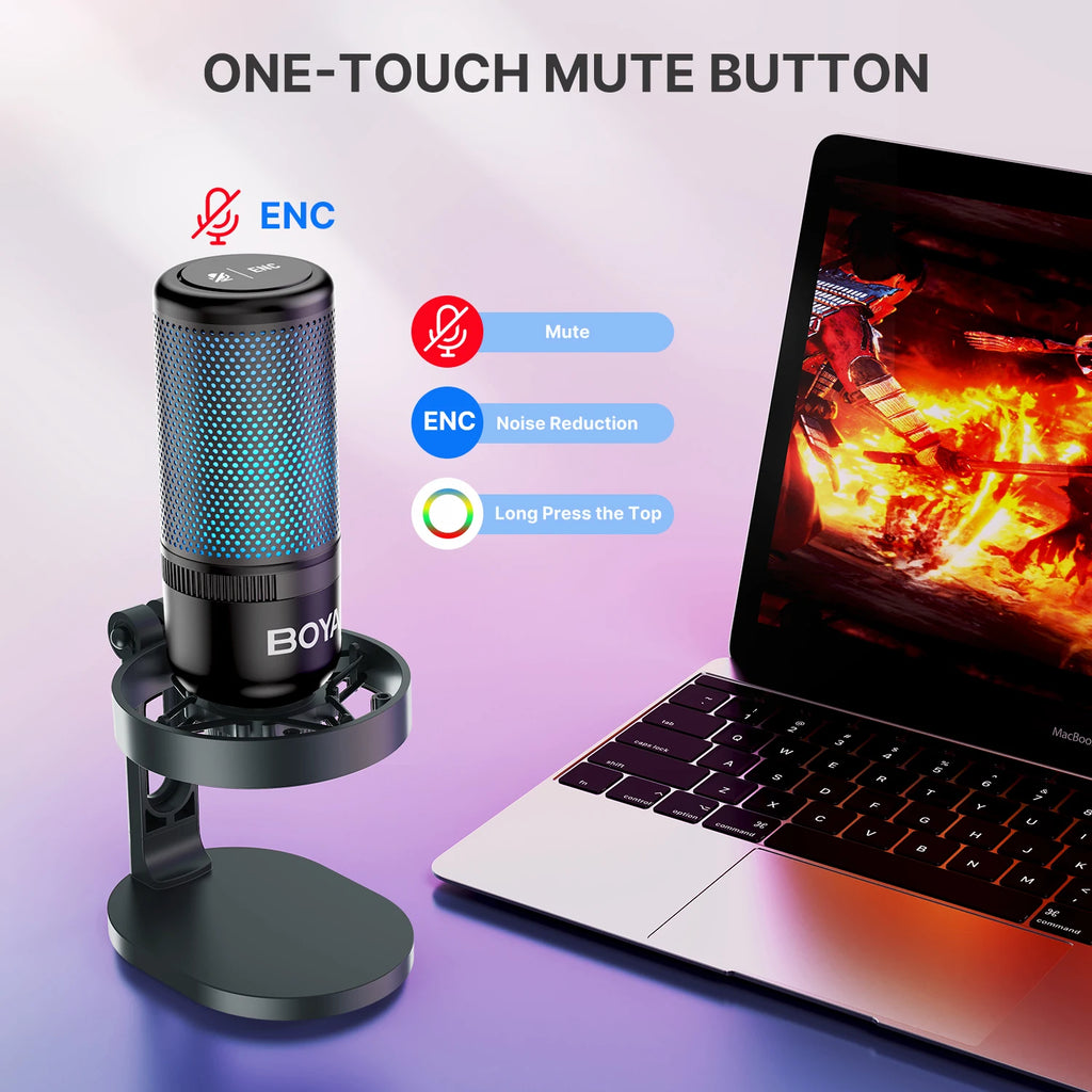 BOYA K3 USB Condenser Microphone with RGB Control/Headphone jack/Mute,MIC for PC Gaming Recording Streaming AmpliGame Podcasting