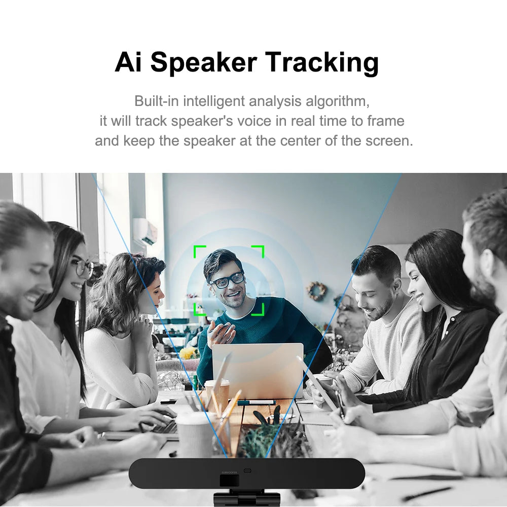 4K Webcam AI Voice Tracking with Mics Camera 4X Digital Zoom 30fps Auto Focus for PC Living Stream Online Meeting Video Camera