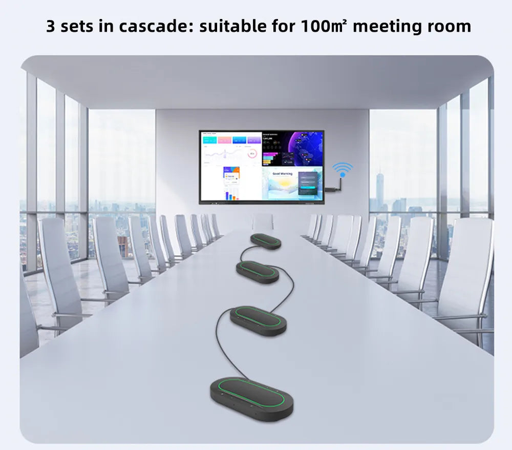 Omnidirectional Microphone for 300㎡ 1-8 360° Pickup Wireless Dongle Conference Speaker USB LAN for Meeting Classroom Easy Set up