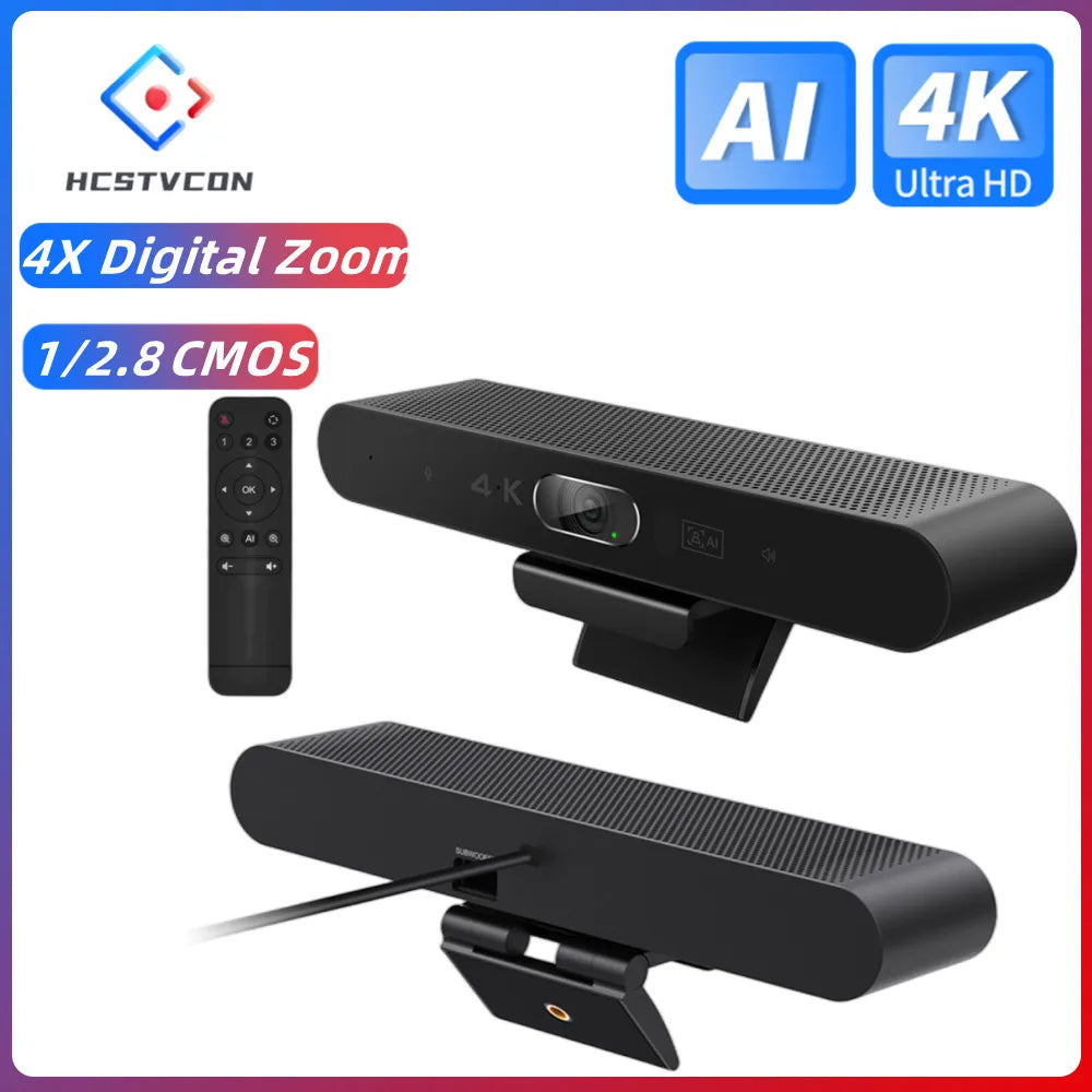 4K Webcam AI Voice Tracking with Mics Camera 4X Digital Zoom 30fps Auto Focus for PC Living Stream Online Meeting Video Camera