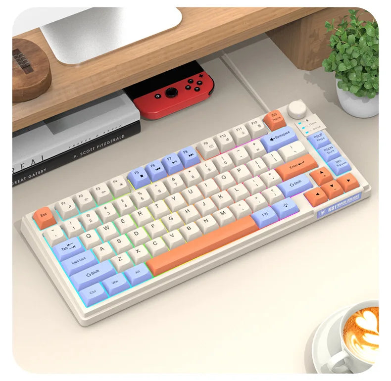 Keyboard K81 Gaming Keyboard 81 Key 80% Layout Spanish Russian Korean Arabic Keyboard USB Wired RGB Light Volume Knob Ergonomics