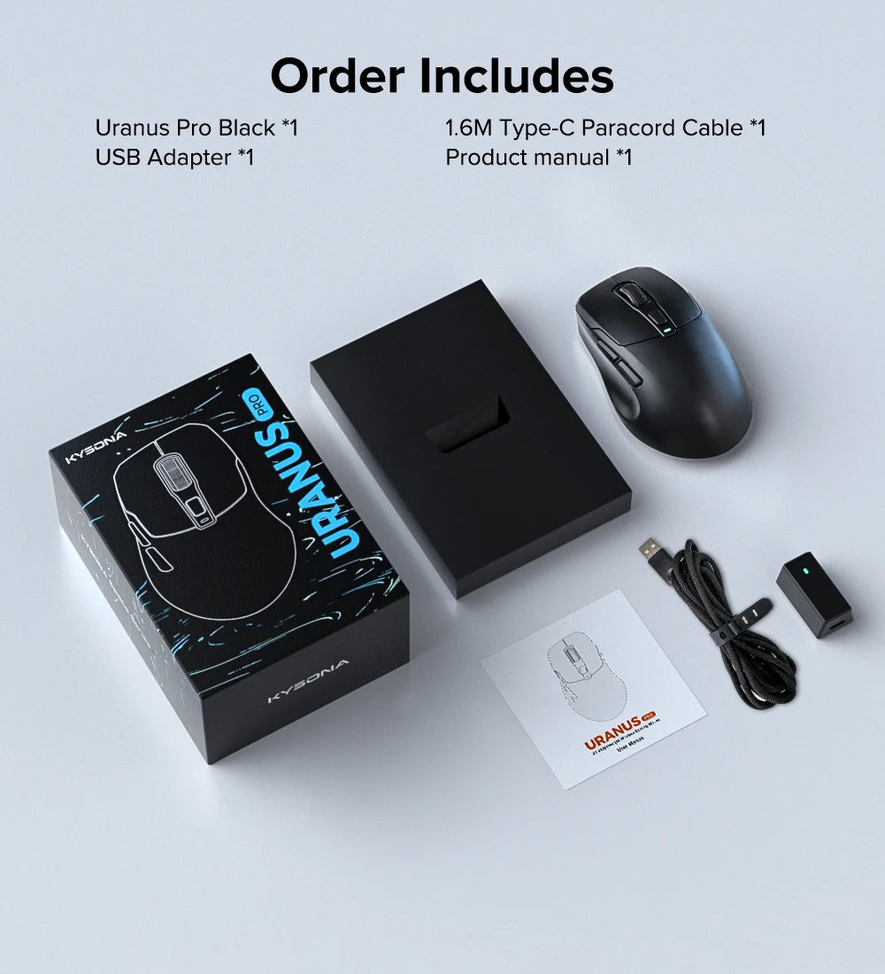 KYSONA Uranus Pro PAW3395 Wireless Gaming Mouse 54g Lightweight 8KHz Polling Rate 26000DPI Ultimate Optical Sensor For Laptop PC