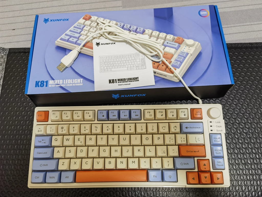 Keyboard K81 Gaming Keyboard 81 Key 80% Layout Spanish Russian Korean Arabic Keyboard USB Wired RGB Light Volume Knob Ergonomics