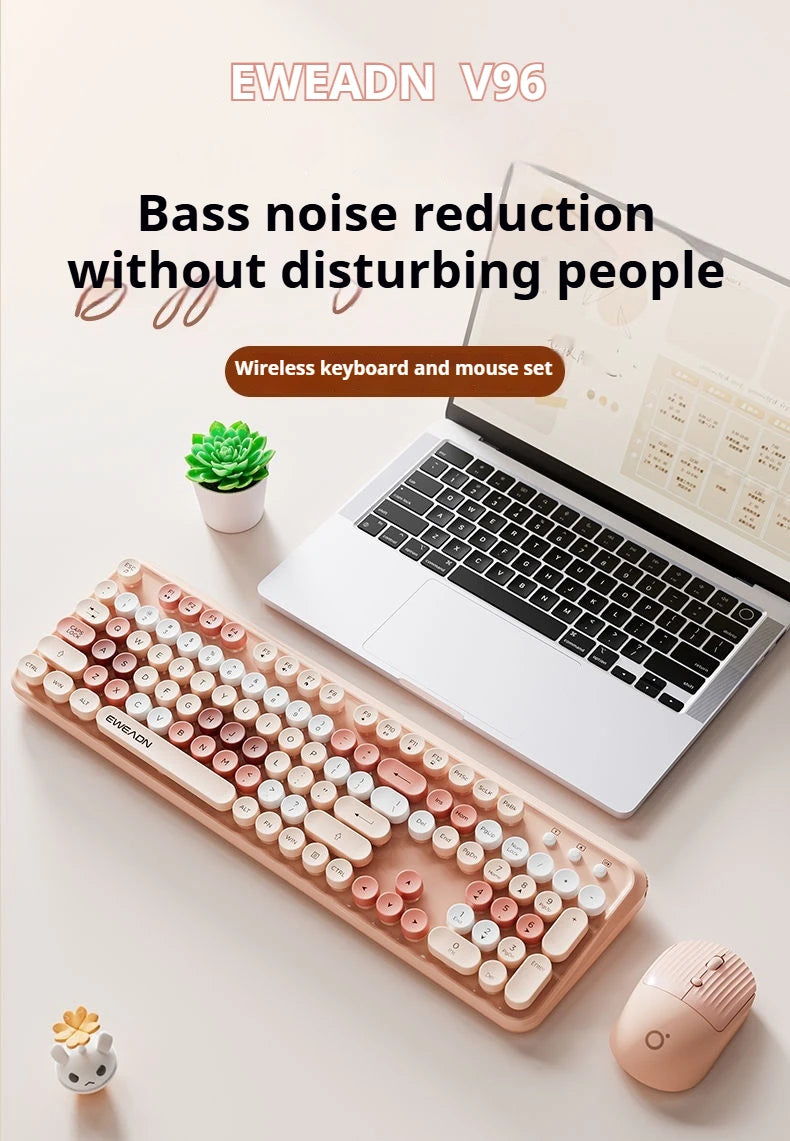 EWEADN 2.4G Single-Mode Wireless Silent Keyboard & Mouse Set, Color Block Design, Compact Ergonomic for gaming ,Office Laptop PC