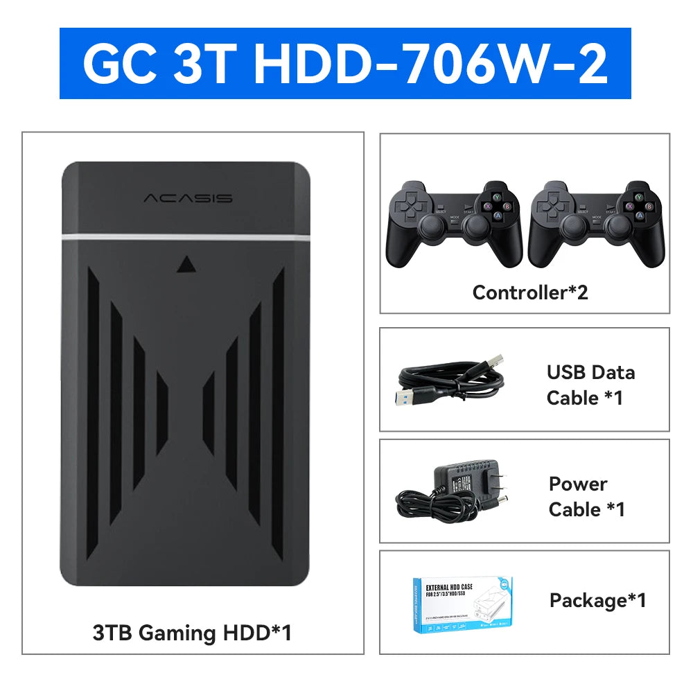 3TB Portable Gaming HDD LaunchBox/Retrobat/Playnite Retro Game Console with 17300+ AAA/3D/Retro Games for PS4/PS3/PS2/Switch/Wii