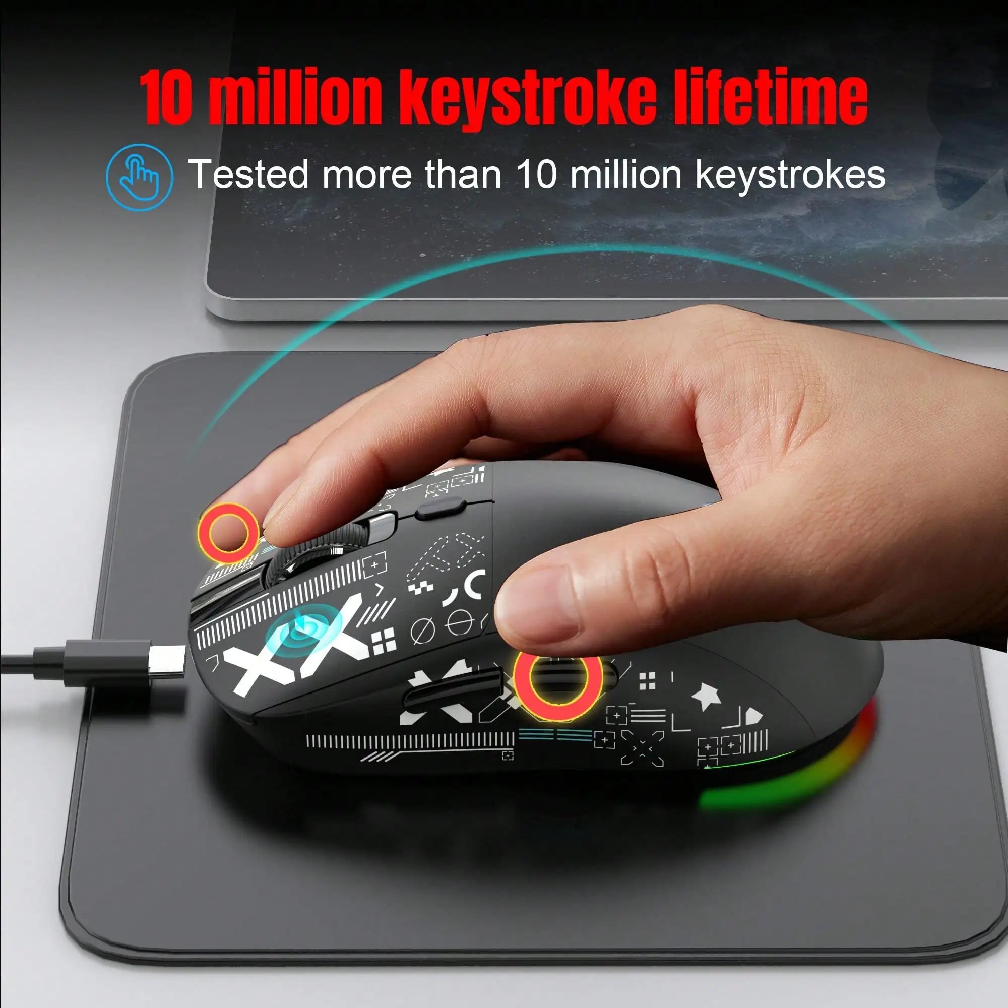 HXSJ T90 RGB Backlit Gaming Mouse Wired 2.4G Bluetooth Wireless New Model 650mAh Battery 500 Million Clicks up to 4000 DPI