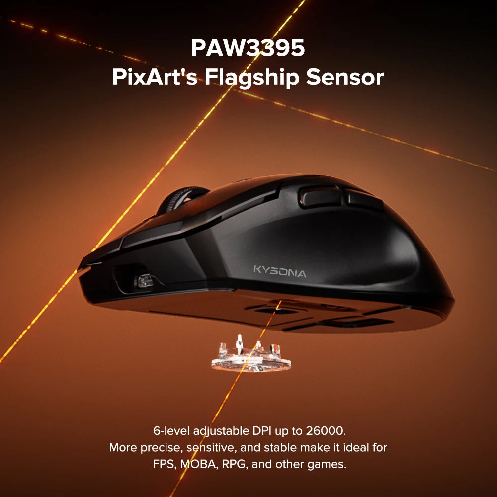 KYSONA Uranus Pro PAW3395 Wireless Gaming Mouse 54g Lightweight 8KHz Polling Rate 26000DPI Ultimate Optical Sensor For Laptop PC
