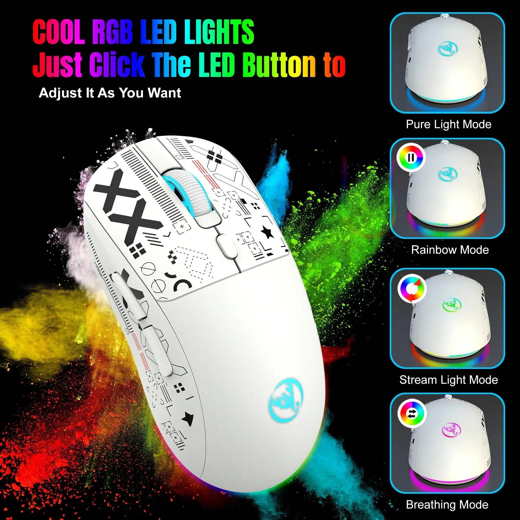 HXSJ T90 RGB Backlit Gaming Mouse Wired 2.4G Bluetooth Wireless New Model 650mAh Battery 500 Million Clicks up to 4000 DPI