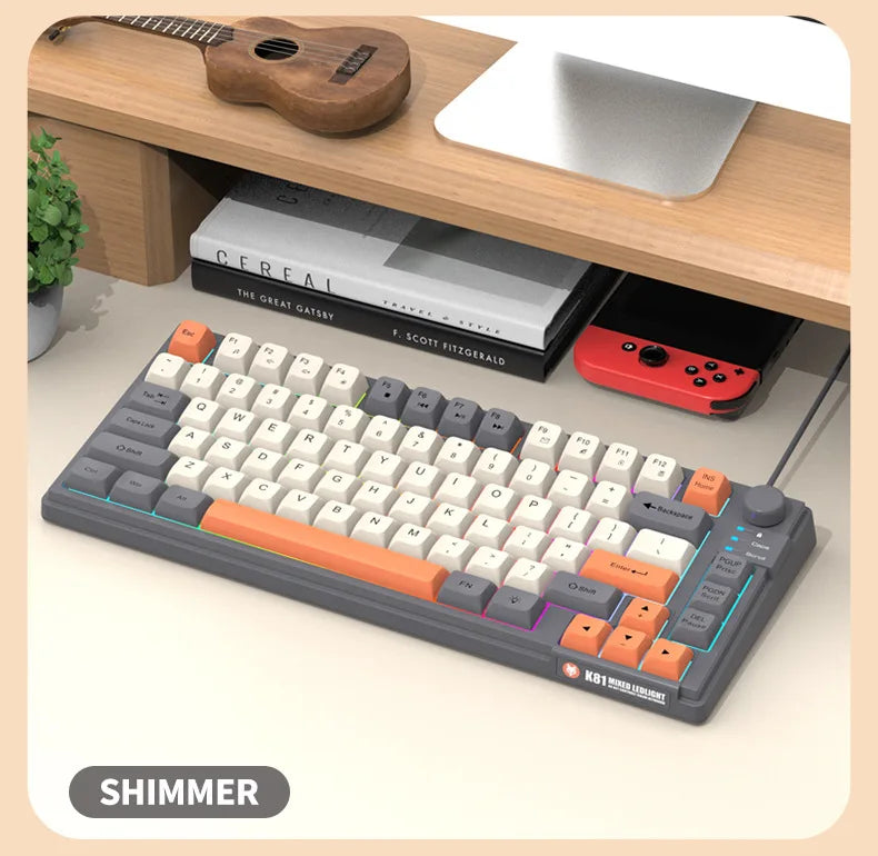 Keyboard K81 Gaming Keyboard 81 Key 80% Layout Spanish Russian Korean Arabic Keyboard USB Wired RGB Light Volume Knob Ergonomics