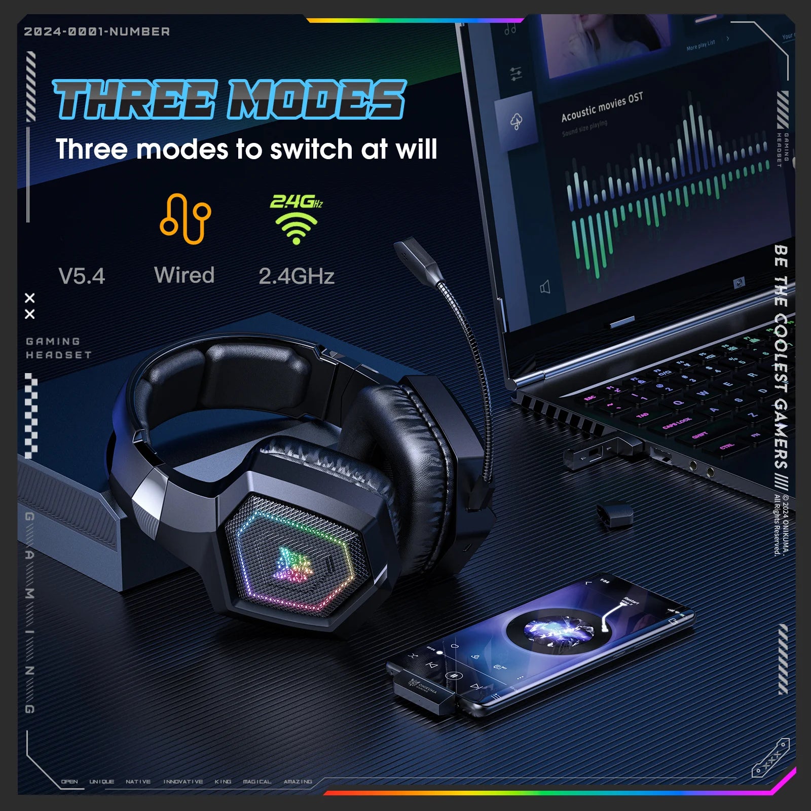 ONIKUMA Tri-Mode Headset Noise Cancelling HD Microphone Professional Gaming Wireless Headset