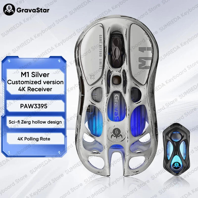GravaStar M1 M2 Wireless Magnesium Alloy Gaming mouse PAW3395 4K 26000DPI bluetooth 2.4G wired Hollow design Gamer Mouse Gifts