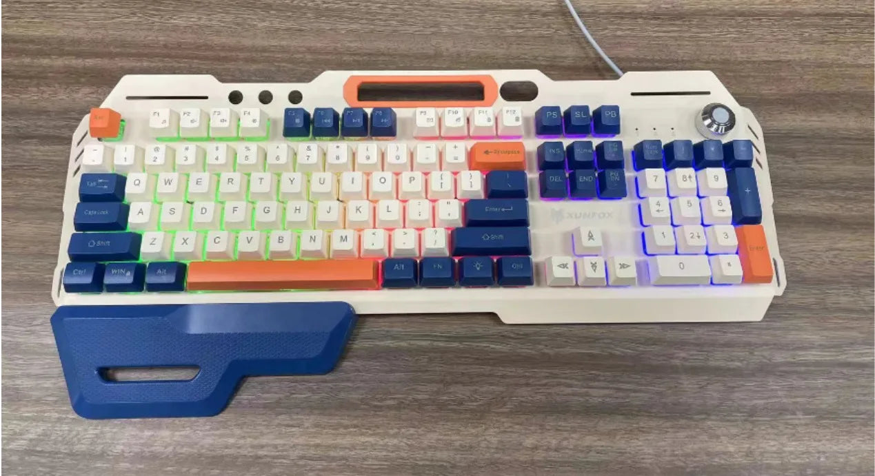 Gaming Keyboard 100% Layout Mechanical Feel 104 Key Spanish Russian Korean Arabic Keyboard Gamer Wired RGB Volume Knob Mouse K90