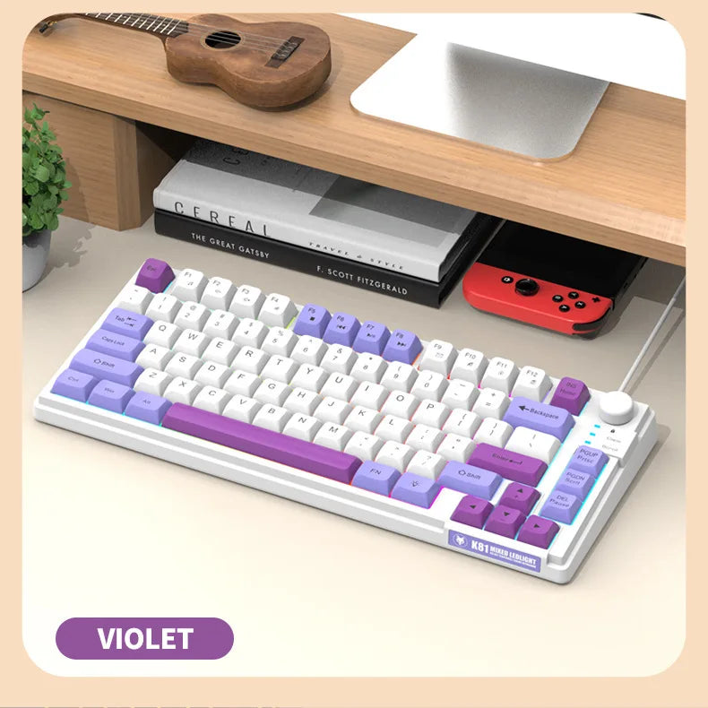 Keyboard K81 Gaming Keyboard 81 Key 80% Layout Spanish Russian Korean Arabic Keyboard USB Wired RGB Light Volume Knob Ergonomics
