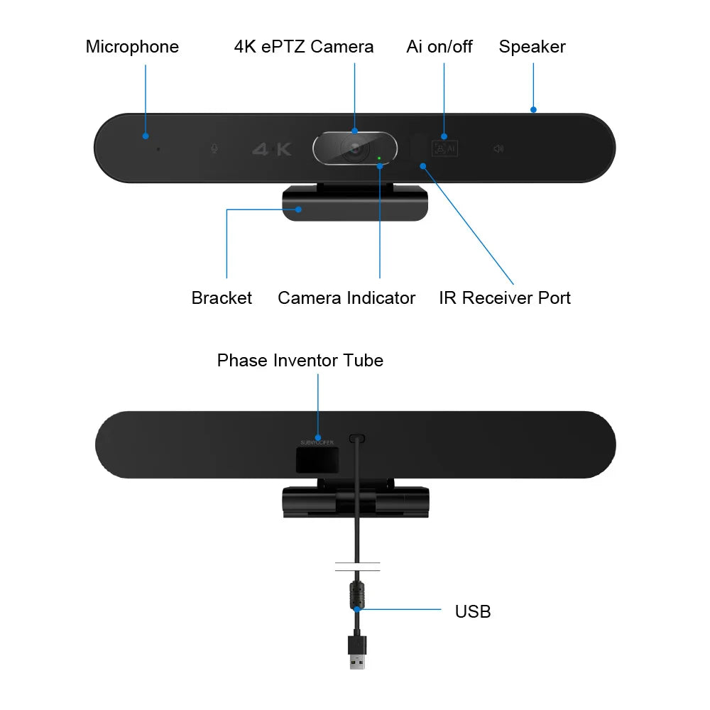 4K Webcam AI Voice Tracking with Mics Camera 4X Digital Zoom 30fps Auto Focus for PC Living Stream Online Meeting Video Camera