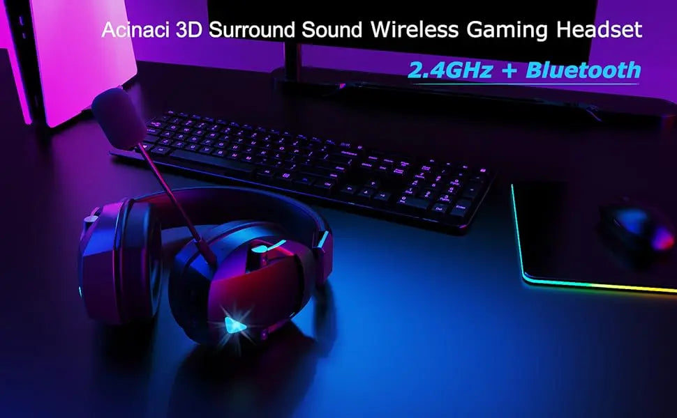 2.4GHz Wireless Gaming Headset for PS5, PS4 Gamers, PC, Nintendo Switch, Bluetooth Gaming Headphones with Noise Canceling Mic