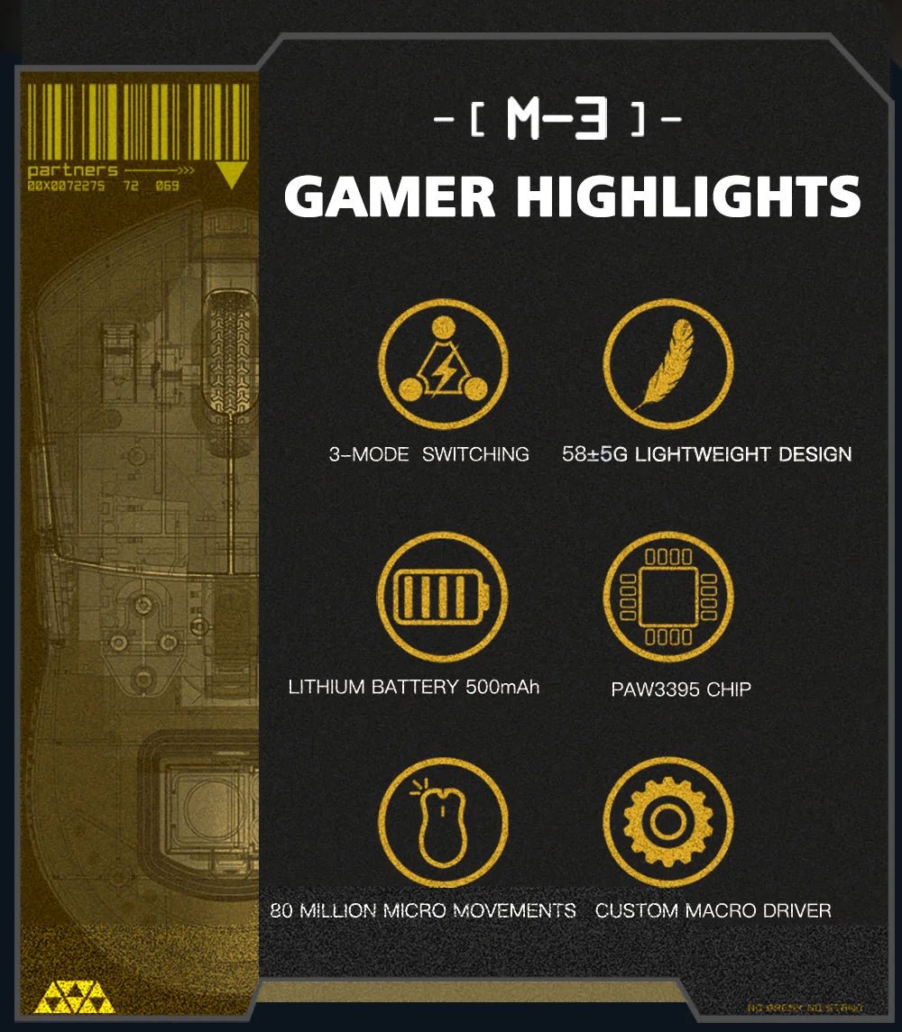 Motospeed Darmoshark M3 8K Bluetooth Wireless Gaming Mouse 26K DPI PAW3395 Sensor Computer Office Mouse TTC For Laptop PC