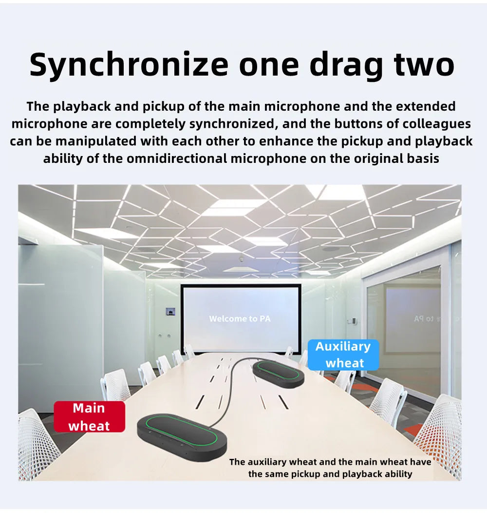 Omnidirectional Microphone for 300㎡ 1-8 360° Pickup Wireless Dongle Conference Speaker USB LAN for Meeting Classroom Easy Set up