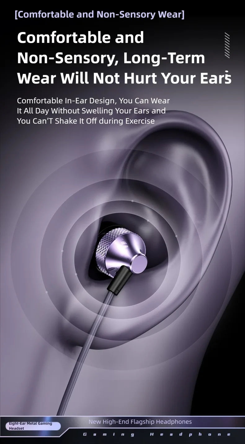 For Samsung Galaxy Gaming Wired Headphones Type C 3.5mm Heavy Bass In-Ear Earphones With Mic Phone Tablet PC HIFI Music Earbuds