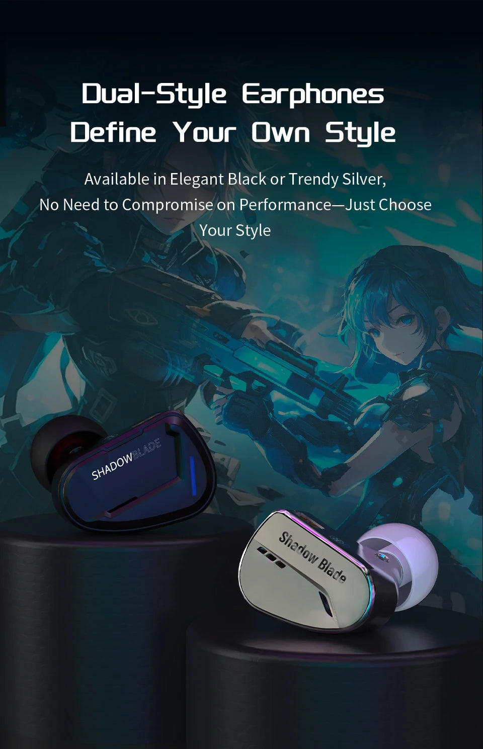 CVJ Shadow Blade HIFI Wired in-ear Earphones Dynamic Driver + Vibration Unit Vibration Music Gaming IEM with HD MIC Tuning Tubes