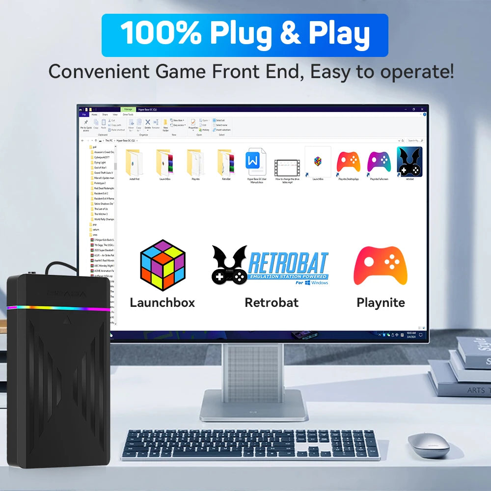 3TB Portable Gaming HDD LaunchBox/Retrobat/Playnite Retro Game Console with 17300+ AAA/3D/Retro Games for PS4/PS3/PS2/Switch/Wii