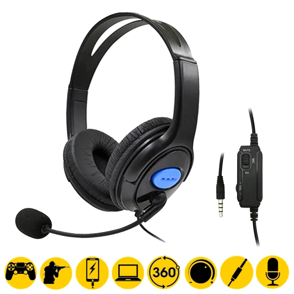Headphones 3.5mm Wired Gaming Headset Earphones Music For PS4 Play Station 4 Game PC Chat computer With Microphone 120° Rotation