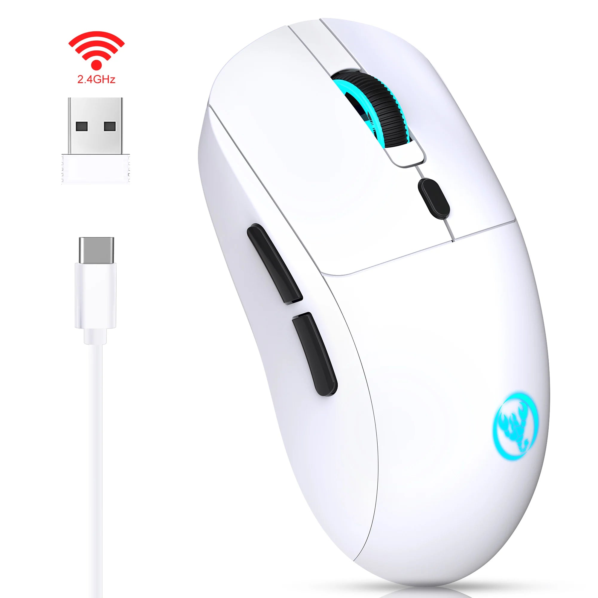 HXSJ 2.4G Wireless Rechargeable Mouse Ergonomic PAW3212 Professional IC, 650mAh Battery, 6-key Optical Gaming mouse for laptop