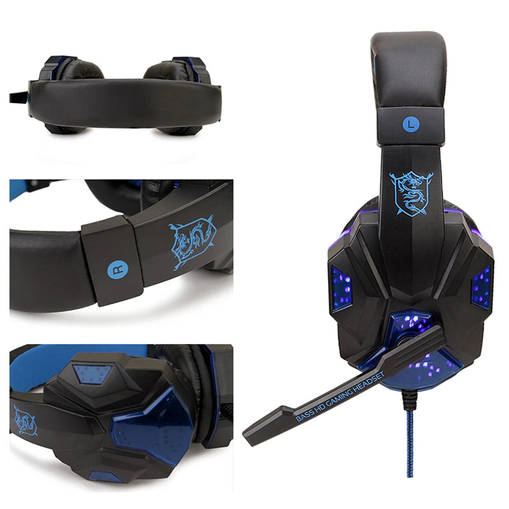 LED Light Wired Gaming Headphones With Microphone Noise-cancelling Gamer Headset for PC Computer Laptop PS4 PS5 Xbox