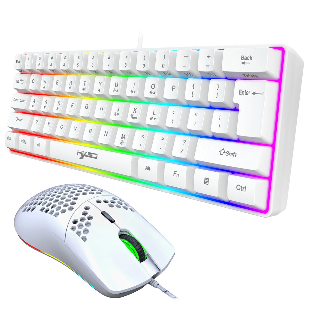 Hot selling HXSJ 61 keys V700 RGB luminous mechanical feel keyboard and mouse combos gaming set for computer game