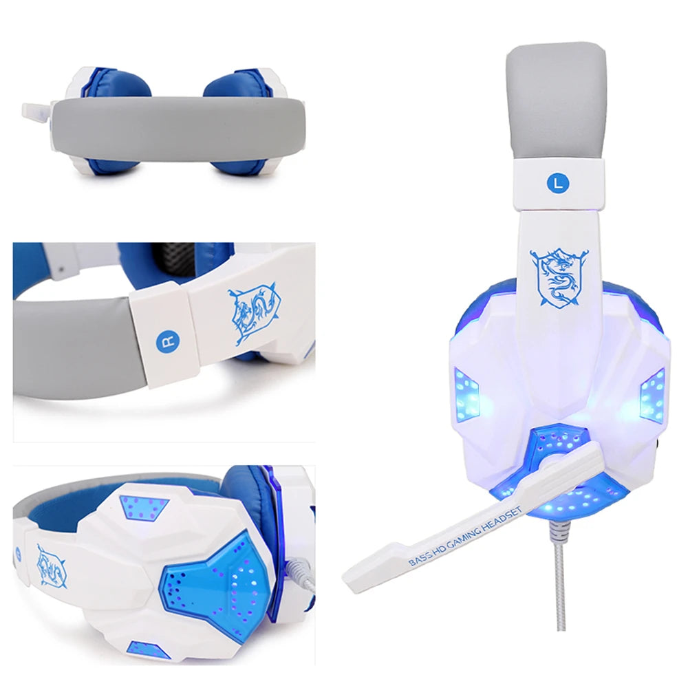 LED Light Wired Gaming Headphones With Microphone Noise-cancelling Gamer Headset for PC Computer Laptop PS4 PS5 Xbox