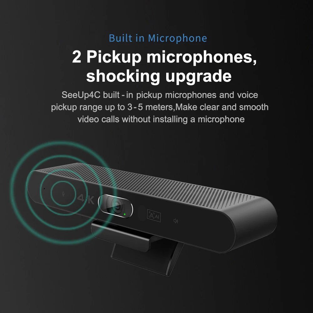 4K Webcam AI Voice Tracking with Mics Camera 4X Digital Zoom 30fps Auto Focus for PC Living Stream Online Meeting Video Camera