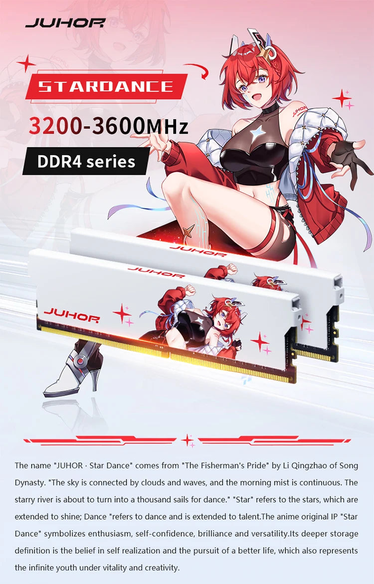 JUHOR Memoria Ram ddr4 8GB 16GB 3200MHz 3600MHz DIMM Desktop  Gaming Memory RAMS with White Heat Sink