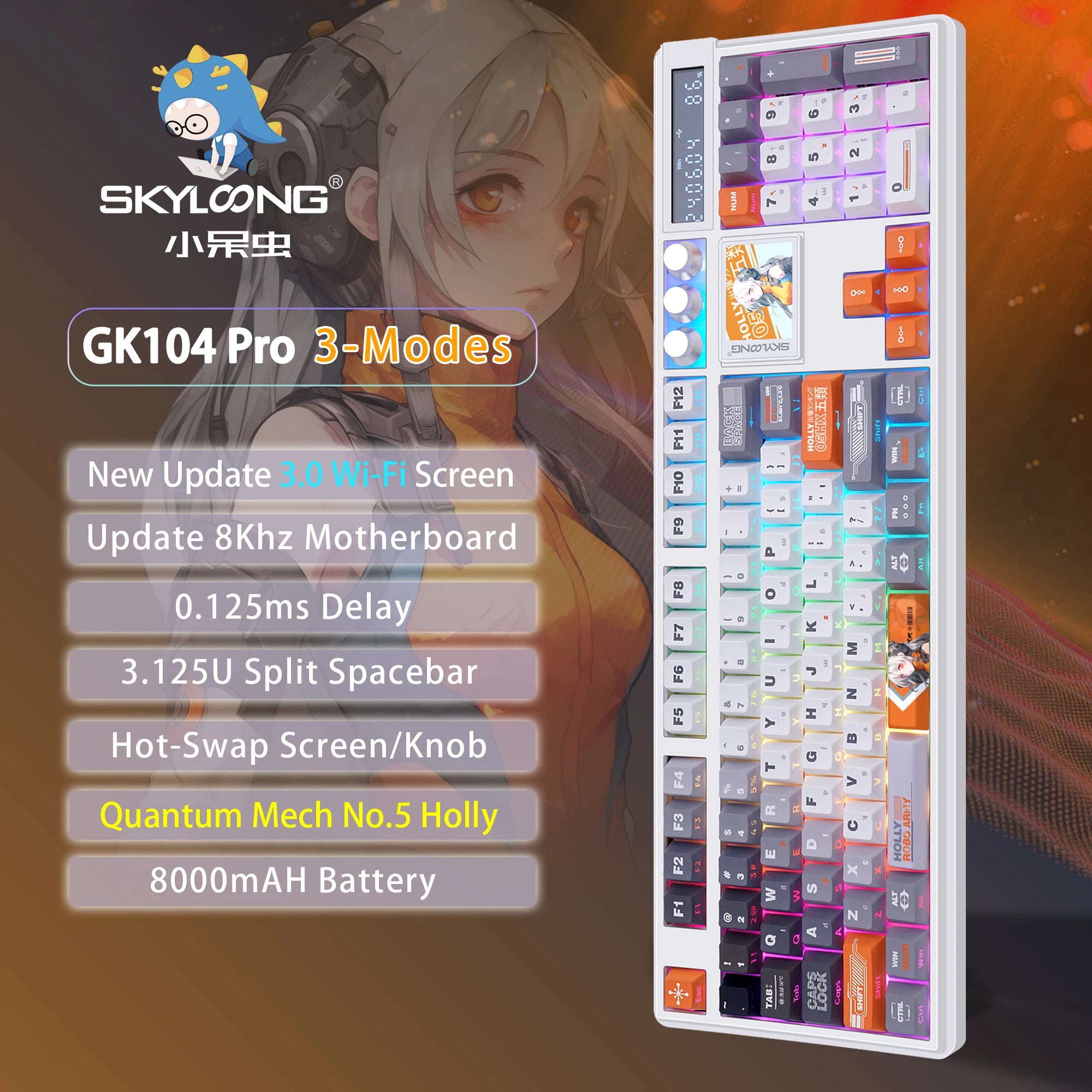 SKYLOONG GK104 Pro Mechanical E-sport Gamer Keyboard Full-Size Wireless Keyboard RGB Backlit Hot-Swappable Game Keyboard for PC