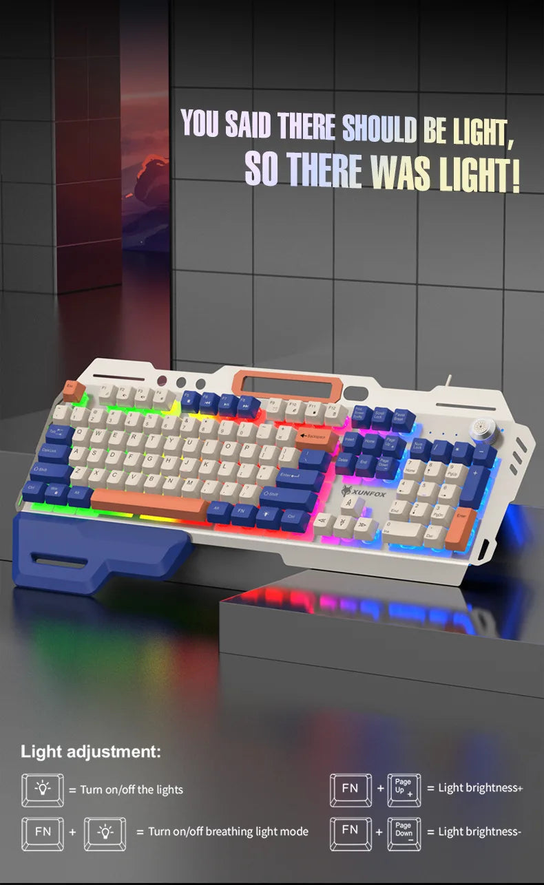 Gaming Keyboard 100% Layout Mechanical Feel 104 Key Spanish Russian Korean Arabic Keyboard Gamer Wired RGB Volume Knob Mouse K90
