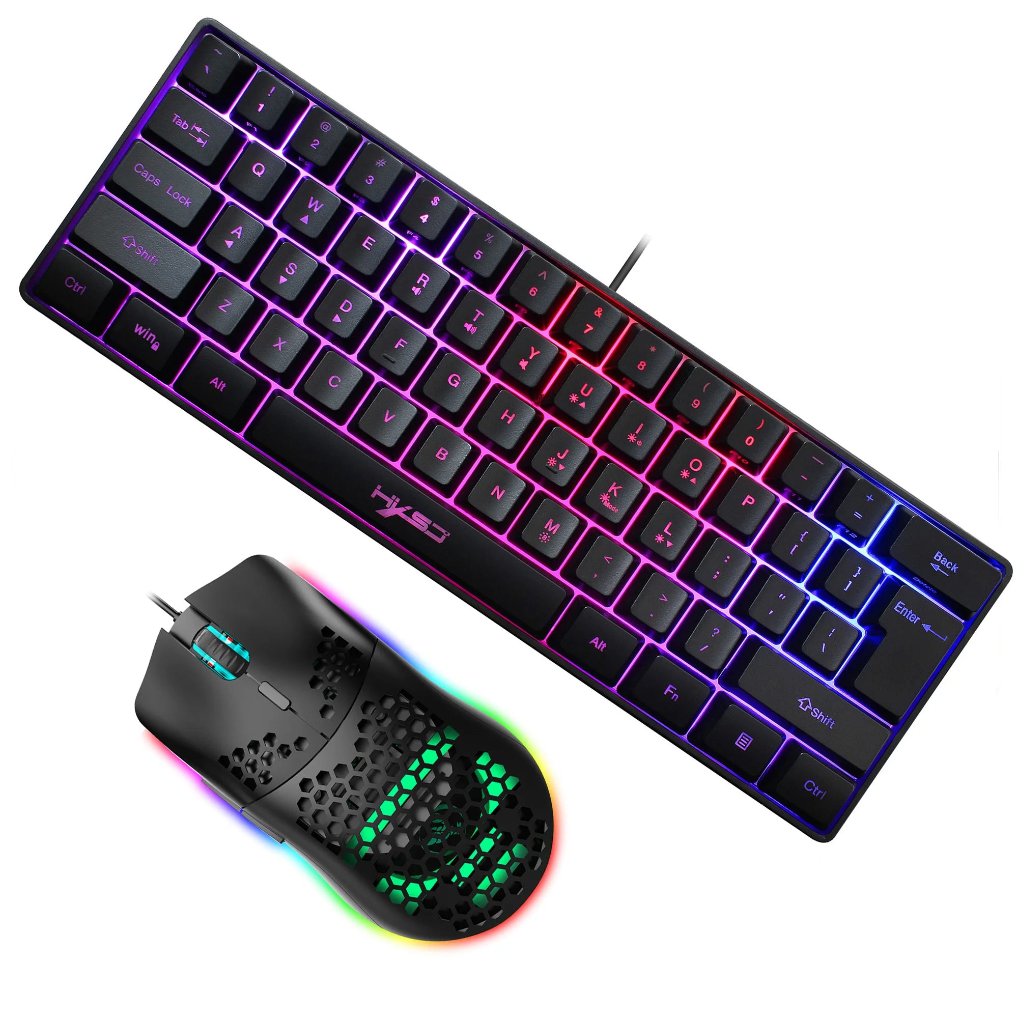 Hot selling HXSJ 61 keys V700 RGB luminous mechanical feel keyboard and mouse combos gaming set for computer game