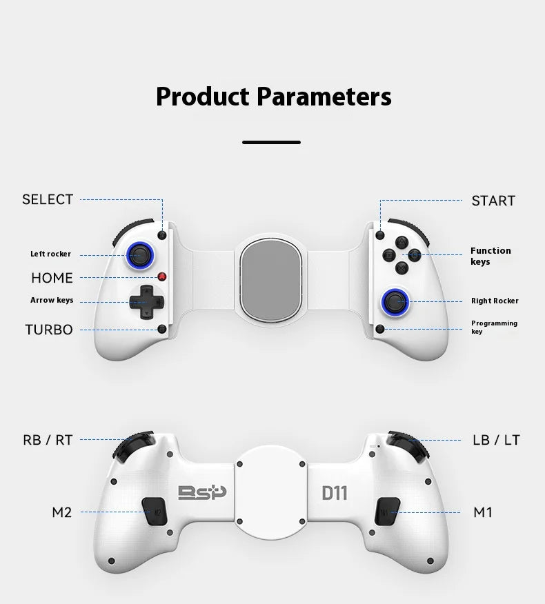 D11 Stretch gamepad Hall Trigger macro back Key Switch Android IOS Streaming gamepad PC type-c Link