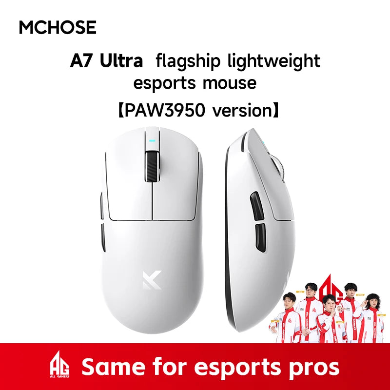 MCHOSE A7 Pro Ultra Wireless Gaming Mouse 59g Lightweight Office PAW3950 Dual 8K Polling Rate 42000 DPI 500mAh Ultra-low Latency