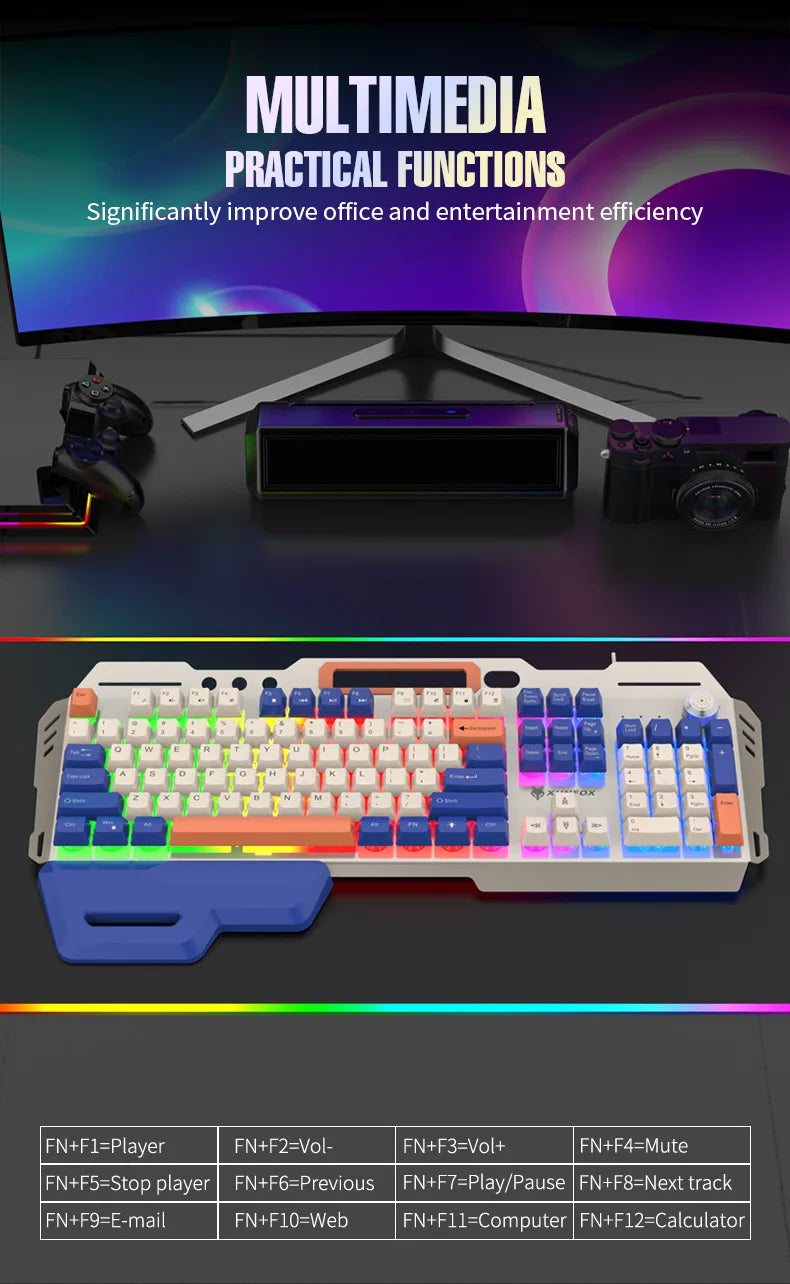 Gaming Keyboard 100% Layout Mechanical Feel 104 Key Spanish Russian Korean Arabic Keyboard Gamer Wired RGB Volume Knob Mouse K90