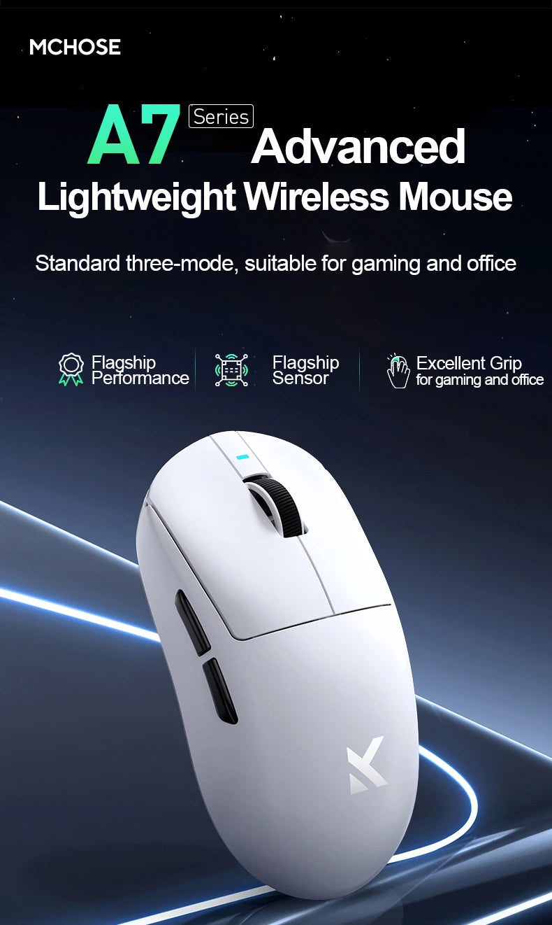 MCHOSE A7 Pro Wireless E-sports Gaming Mouse Bluetooth Rechargeable PAW3395 Lightweight Ergonomic 2.4G Wireless Mouse